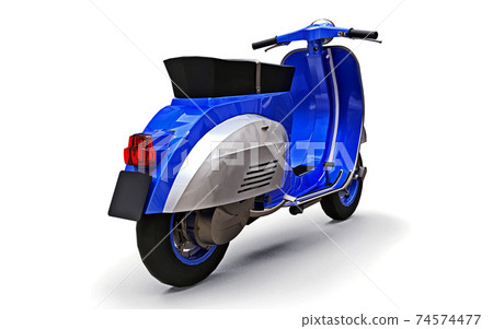 Vintage european blue scooter on a white background. 3d rendering. 74574477