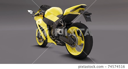 3d yellow super sports motorbike on gray background. 3d illustration. 3d yellow super sports motorbike on gray background. 3d illustration. 74574516