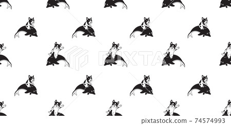 dog Seamless pattern french bulldog dolphin fish vector pet puppy shark whale doodle cartoon repeat wallpaper tile background scarf isolated illustration design 74574993