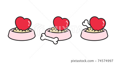 Dog food bowl heart valentine vector icon bone french bulldog cartoon illustration design 74574997