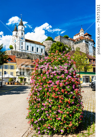 Aarburg Castle with church in Switzerland 74575331