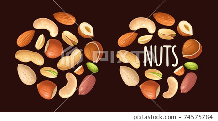 Set hazelnut, peanut, almond, cashew, pistachio. Vector realistic icon nut Set hazelnut, peanut, almond, cashew, pistachio. Vector realistic icon nut 74575784