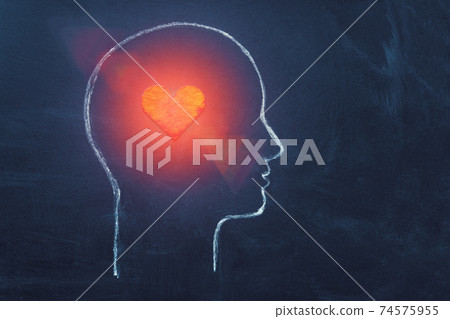 Shining Heart in human head. Love, instinct and romance concept. Chalk drawing. Copy space Shining Heart in human head. Love, instinct and romance concept. Chalk drawing. Copy space 74575955