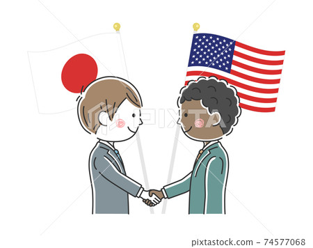 Illustration of Japanese and American politicians shaking hands 74577068