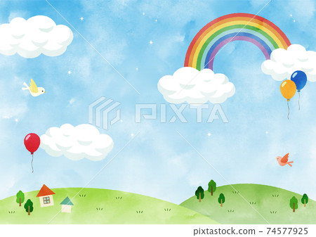 彩虹水彩的藍天 74577925