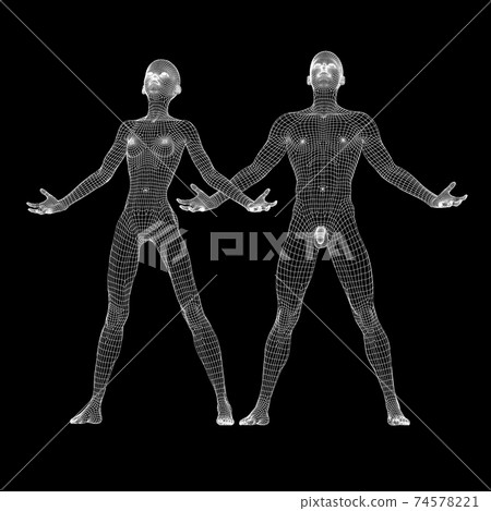 線框黑色背景男女裸體插畫 線框黑色背景男女裸體插畫 74578221