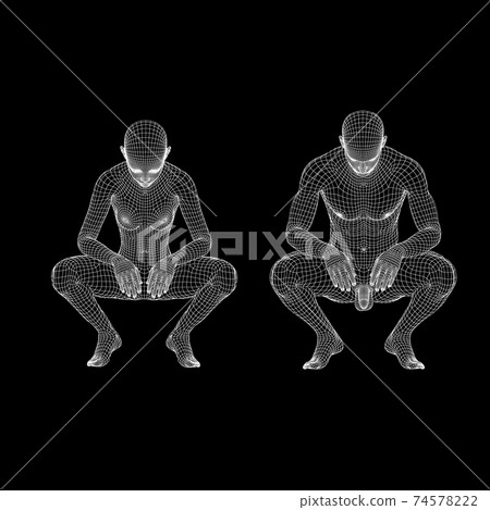 線框黑色背景男女裸體插畫 74578222