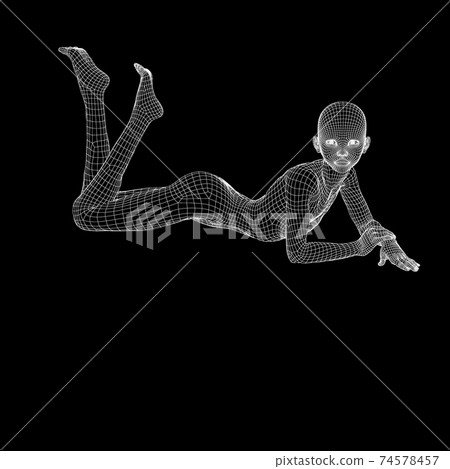 Wireframe black background female nude illustration 74578457
