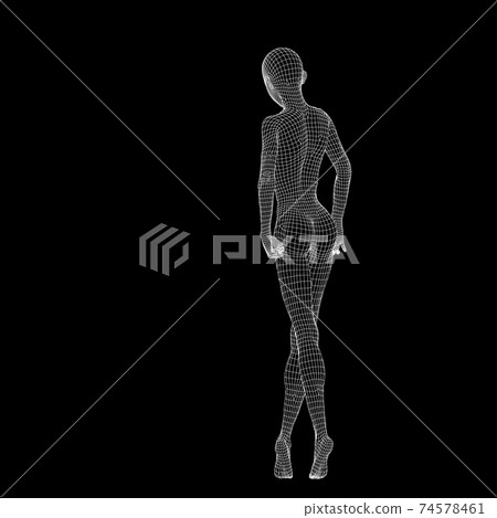 線框黑色背景女性裸體插畫 74578461