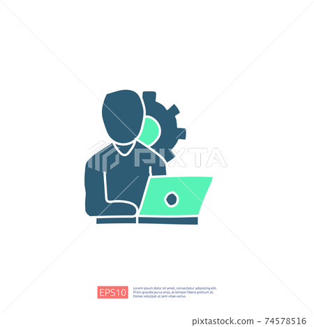 worker desk doodle icon concept with people and... - Stock Illustration ...