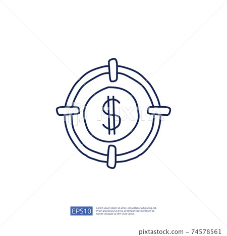 business target doodle icon with dollar and aiming circle sign symbol. investment and financial success goal vector illustration 74578561