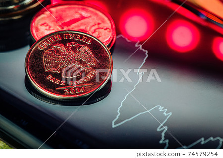 Ruble exchange chart on international stock exchanges.Crisis in the Russian economy. 74579254