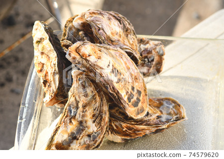 Charcoal-grilled oysters with shells Charcoal-grilled oysters with shells 74579620