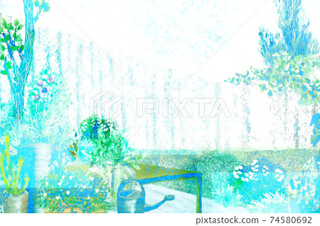 清新的顏色手寫的花園景觀圖 74580692