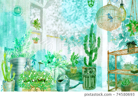 清新的顏色手寫的花園景觀圖 74580693