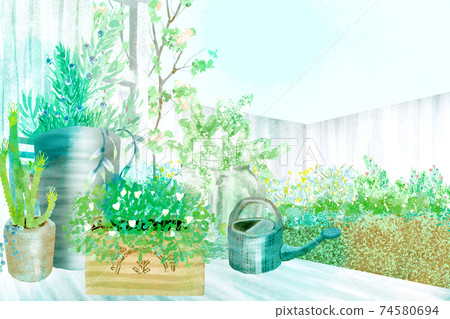 清新的顏色手寫的花園景觀圖 74580694