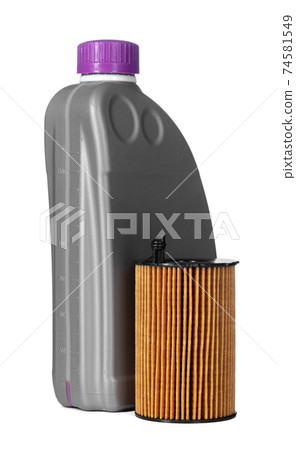 Car filters and motor oil can isolated on white Car filters and motor oil can isolated on white 74581549