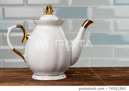 Close up photo of porcelain dishware for tea 74581895
