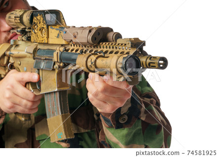 man with airsoft wear and air rifle 74581925