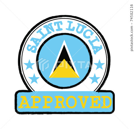 Vector Stamp of Approved logo with Saint Lucia Flag in the round shape on the center. Vector Stamp of Approved logo with Saint Lucia Flag in the round shape on the center. 74582116