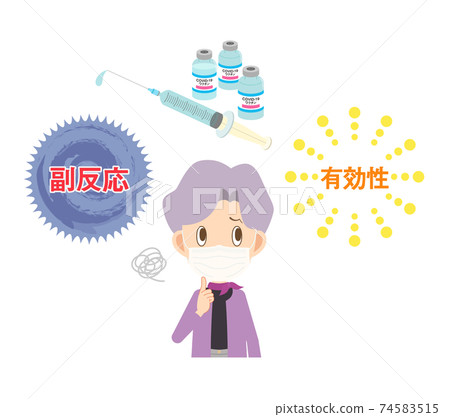 Senior women worried about the effectiveness and side effects of the new corona vaccine 74583515