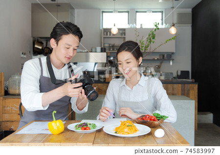 Cafe staff men and women Cafe staff men and women 74583997