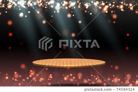 3d wooden podium with colorful light in the dark room 3d wooden podium with colorful light in the dark room 74584324