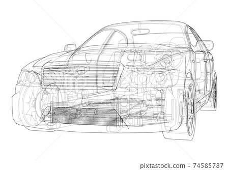 Electric Car With Chassis. Vector rendering of 3d Electric Car With Chassis. Vector rendering of 3d 74585787