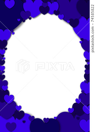 White Day Material Elliptical frame made by collage of large and small blue / purple hearts White in the frame Vertical Other colors available 74585822