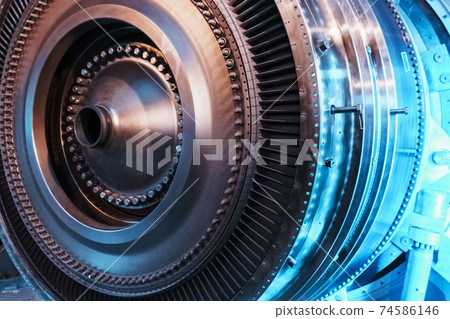 Turbine generator rotor with blades and discs, interior view. 74586146