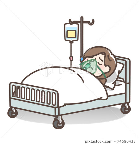 Woman wearing an oxygen mask 74586435