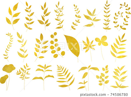 Gold leaf / plant set without line art Vector... - Stock Illustration ...