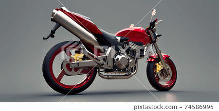 Red urban sport two-seater motorcycle on a gray background. 3d illustration. 74586995