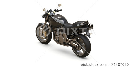 Black urban sport two-seater motorcycle on a white background. 3d illustration. Black urban sport two-seater motorcycle on a white background. 3d illustration. 74587010