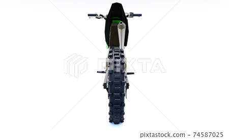 Green and black sport bike for cross-country on a white background. Racing Sportbike. Modern Supercross Motocross Dirt Bike. 3D Rendering. Green and black sport bike for cross-country on a white background. Racing Sportbike. Modern Supercross Motocross Dirt Bike. 3D Rendering. 74587025