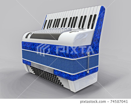 Blue and white accordion on grey isolated background. 3d illustration. Blue and white accordion on grey isolated background. 3d illustration. 74587041