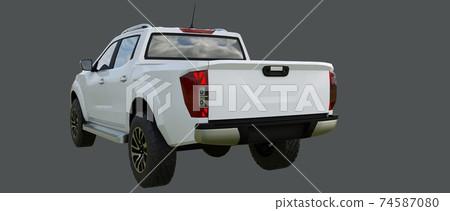 White commercial vehicle delivery truck with a double cab. Machine without insignia with a clean empty body to accommodate your logos and labels. 3d rendering. 74587080