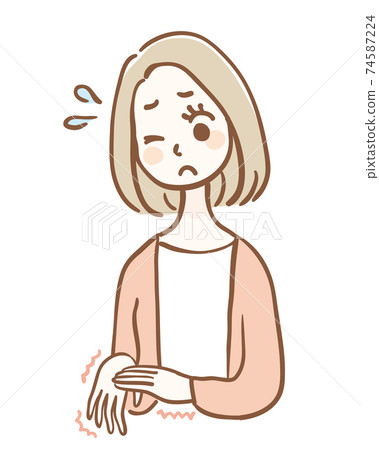 麻木的手的年輕女子 74587224