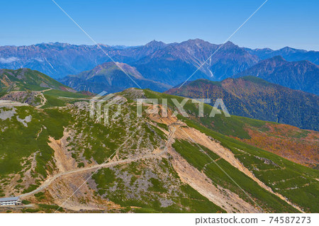 從岐阜縣 長野縣 Norikura山附近眺望北面 富士見岳 大國岳 北阿爾卑斯山 亞克山等 照片素材 圖片 圖庫