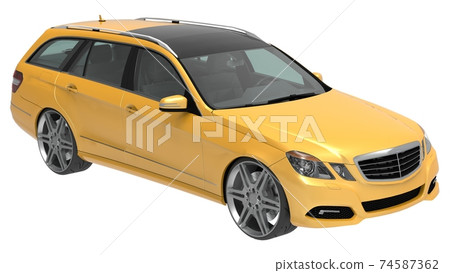 Large yellow family business car with a sporty and at the same time comfortable handling. 3d rendering. Large yellow family business car with a sporty and at the same time comfortable handling. 3d rendering. 74587362