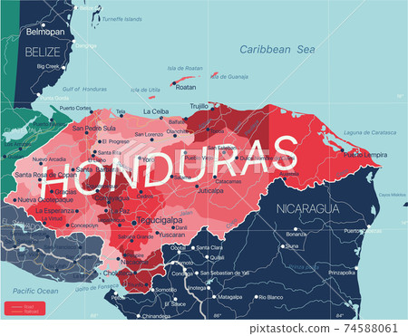 Honduras country detailed editable map 74588061