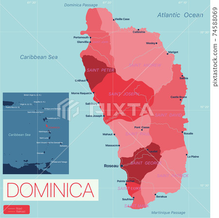Dominica country detailed editable map 74588069