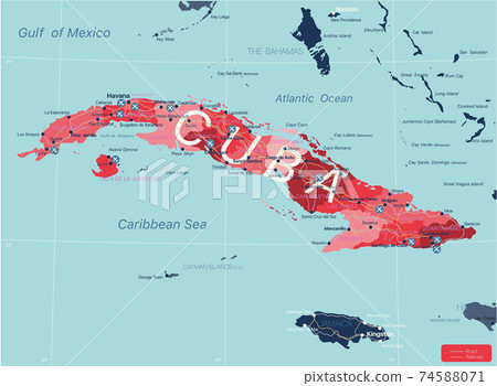 Cuba country detailed editable map 74588071