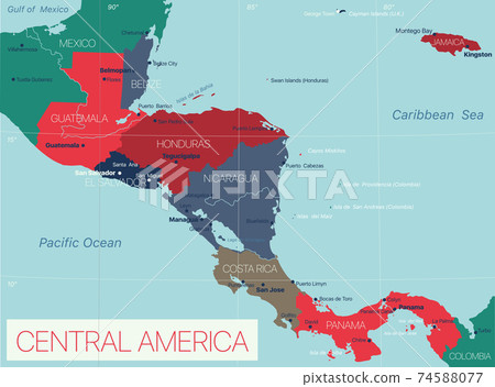 Central America detailed editable map 74588077