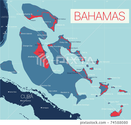Bahamas detailed editable map - Stock Illustration [74588080] - PIXTA