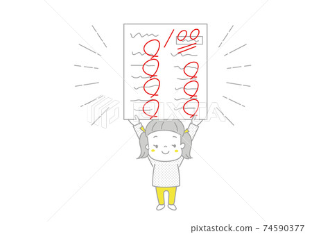 A girl who gets 100 points in the test and looks happy A girl who gets 100 points in the test and looks happy 74590377