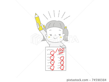 A smiling girl showing a 100-point test, I'll do my best to study A smiling girl showing a 100-point test, I'll do my best to study 74590384