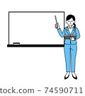 A woman presenting in front of the white board 74590711