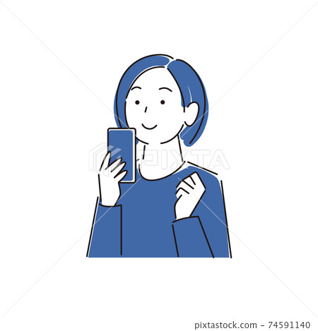 微笑女人經營智能手機簡單圖矢量 微笑女人經營智能手機簡單圖矢量 74591140