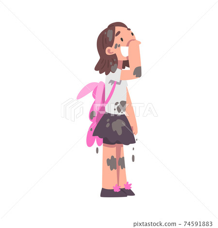 Little Girl Standing with Splashes of Mud on Her Clothing Vector Illustration Little Girl Standing with Splashes of Mud on Her Clothing Vector Illustration 74591883